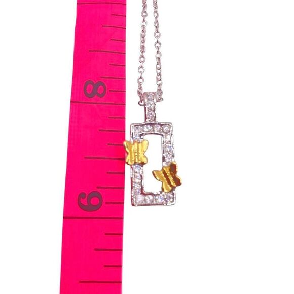 Mixed metal butterfly cubic zirconia pendant necklace - Picture 4 of 4